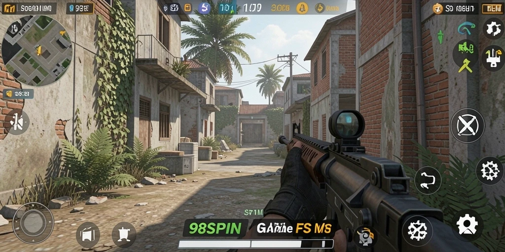 Screenshot dari gameplay 98SPIN yang menampilkan aksi FPS yang seru.