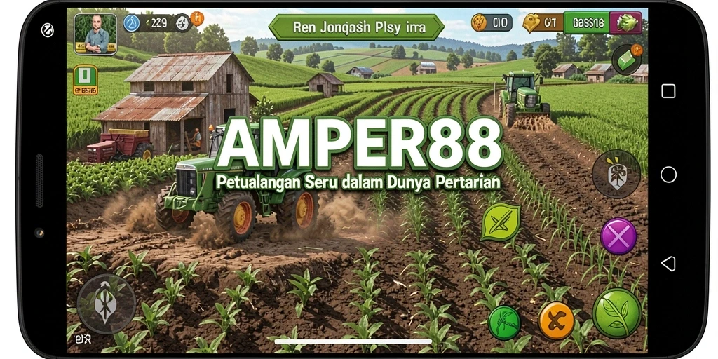 Tangkapan layar utama AMPER88 menampilkan suasana pertanian yang hidup dan berwarna.