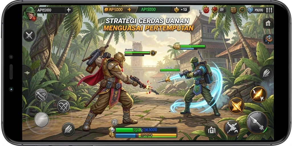 Screenshot gameplay API5000 menampilkan pertempuran strategi yang intens.