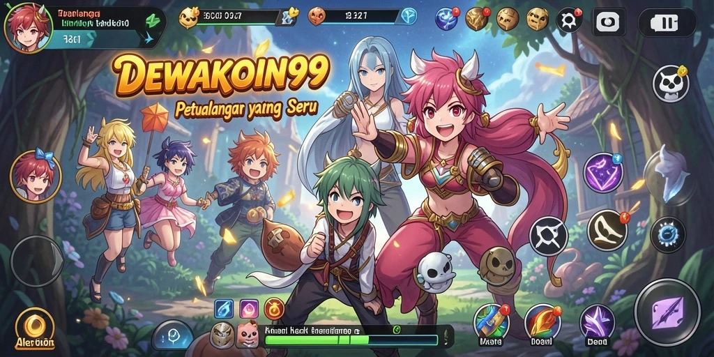 Tampilan seru dari gameplay DEWAKOIN99 yang penuh warna.