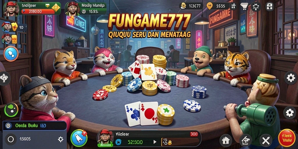 Screenshot FUNGAME777 menampilkan aksi seru permainan QiuQiu.