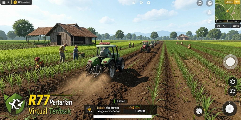Screenshot yang menampilkan gameplay bertani seru dan interaktif di RK77.